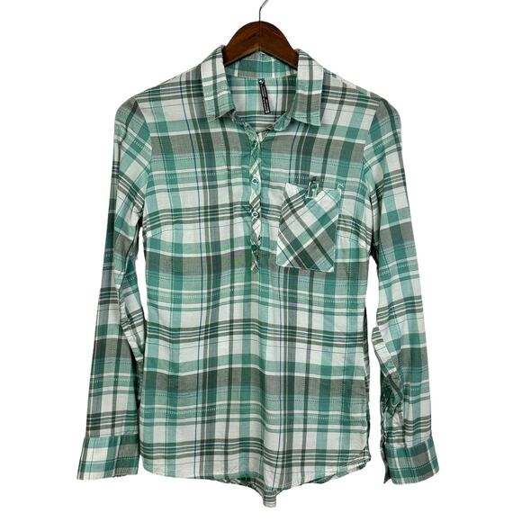 Kuhl | Spektra Green Plaid Popover Roll Tab Sleeve Lightweight Casual Shirt - Picture 3 of 10